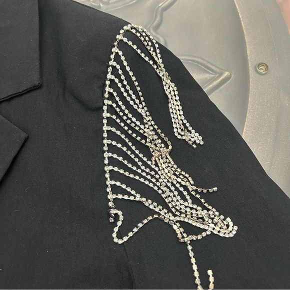 💎Forever 21 Black Blazer with Silver Embellishments Large Ladies - Picture 2 of 10